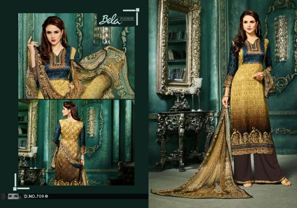 Bela Eminent Designer Printed Velvet Satin Dress Materials